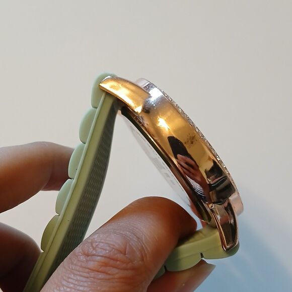 XOXO Women's Rhinestone Accented Rose Gold Watch With Green Silicone Strap - Picture 4 of 14